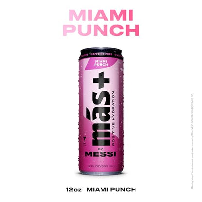 Más+ By Messi 19.2oz Miami Punch Sports Drink &amp; Hydration Beverage, Natural Flavors with Vitamins and Electrolytes, No Artificial Sweeteners or Colors, 12-pack