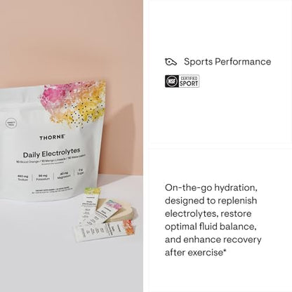 THORNE - Daily Electrolytes - Zero Sugar &amp; Low-Calorie Electrolyte Drink Mix - Naturally Flavored &amp; Sweetened - NSF Certified for Sport - Variety - 30 Stick Packs