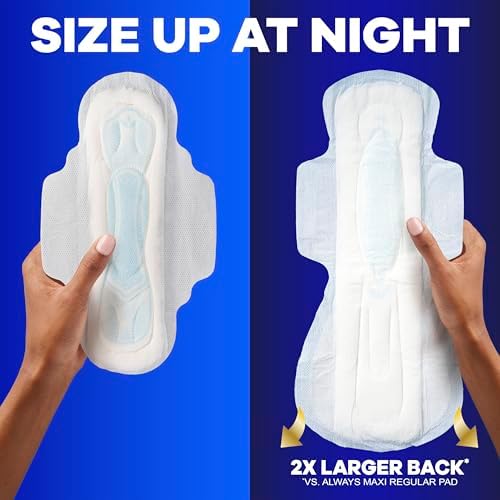 Always Maxi Overnight Pads with Wings for Women, Size 4, Overnight Absorbency, Unscented, 33 Count