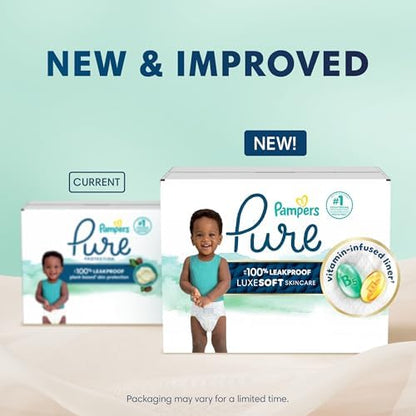 Pampers Pure Protection Baby Diapers, Size 1 (8-14 lbs), 82 Count, Up to 100% Leakproof, Premium Plant-based Skin Protection, Hypoallergenic Soft Diapers