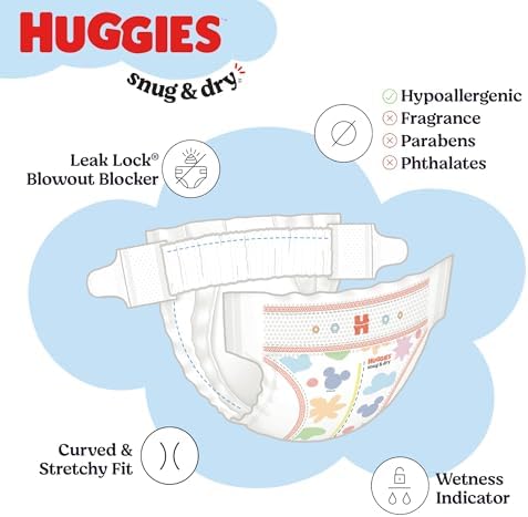 Huggies Size 1 Diapers, Snug &amp; Dry Newborn Diapers, Size 1 (8-14 lbs), 128 Count, Packaging May Vary