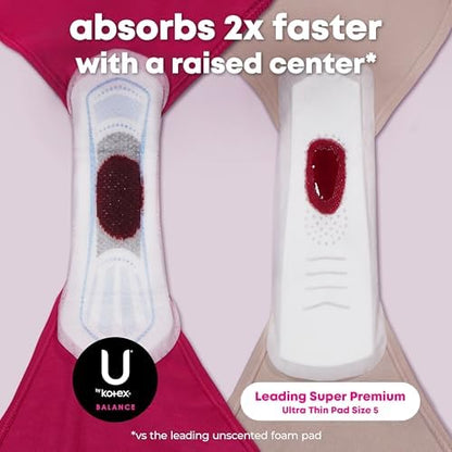 U by Kotex Balance Ultra Thin Pads with Wings, Heavy Absorbency, 46 Count (Packaging May Vary)