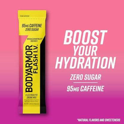 BODYARMOR Flash IV Electrolyte Packets, Strawberry Kiwi - Zero Sugar Drink Mix, Single Serve Packs, Coconut Water Powder (6 Count)