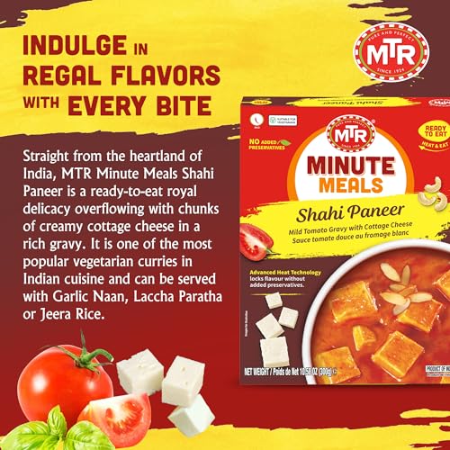 MTR - Shahi Paneer - Mild Tomato Gravy with Cottage Cheese - Authentic Indian Flavors - Flavorful, Easy, Ready-to-Eat Meal - Experience the Richness of Paneer in a Hearty Tomato Curry (Pack of 6)