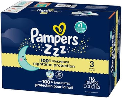 Pampers ZZZ Overnight Diapers, Size 4 (22-37 lbs), 58 Count, Nighttime Protection Disposable Baby Diaper, Night Time Leak and Skin Protection