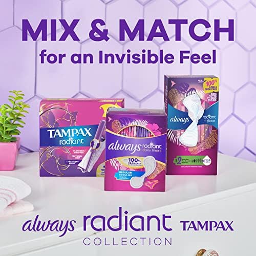 Always Radiant Feminine Pads for Women, Flexfoam Pads with Wings, Size 2, Heavy Absorbency, Lightly Scented, 78 Count (3 Packs of 26)