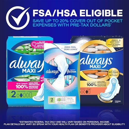 Always Maxi Overnight Pads with Wings for Women, Size 4, Overnight Absorbency, Unscented, 33 Count