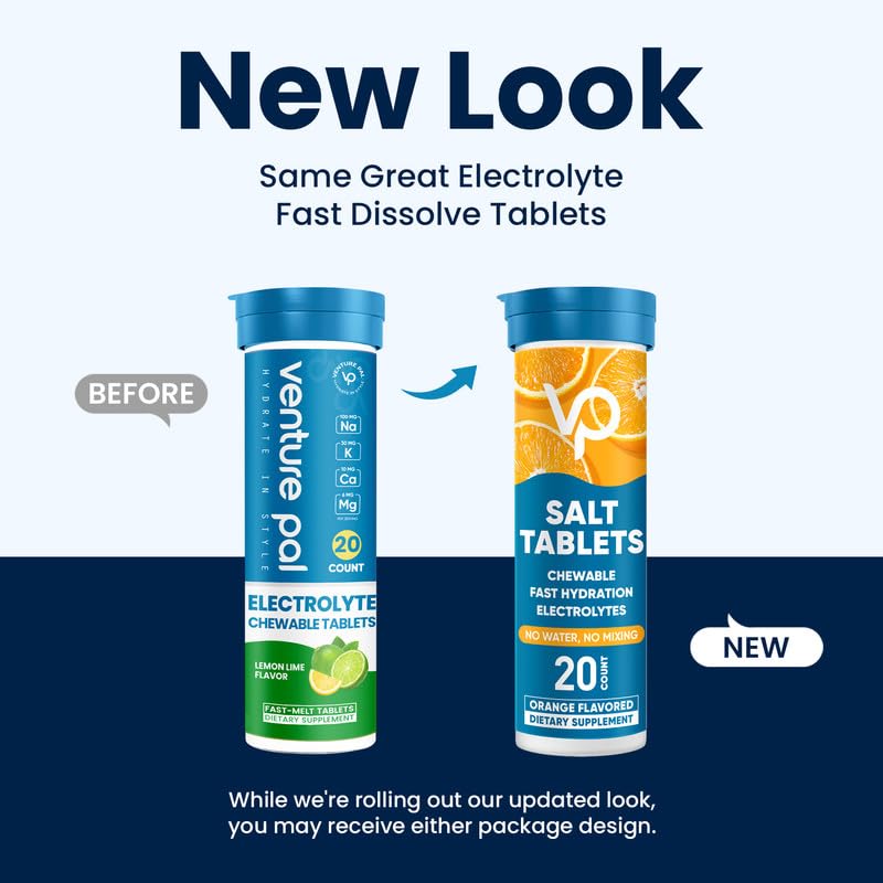 Venture Pal Chewable Electrolyte Tablets, 80 Count Fast-Dissolve Sugar-Free Stick Salt Tablets - Variety Pack for Rapid Hydration, Outdoor Running, Hiking, Sports | Keto &amp; Vegan Friendly | 4 Pack