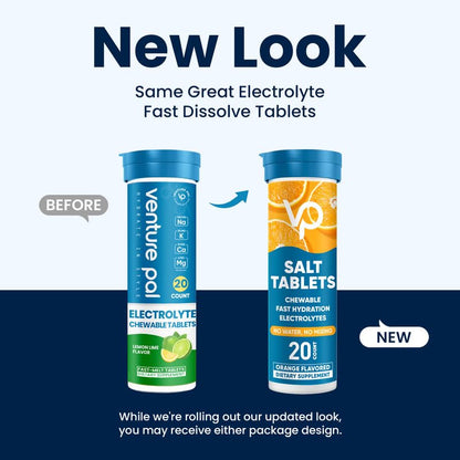 Venture Pal Chewable Electrolyte Tablets, 80 Count Fast-Dissolve Sugar-Free Stick Salt Tablets - Variety Pack for Rapid Hydration, Outdoor Running, Hiking, Sports | Keto &amp; Vegan Friendly | 4 Pack