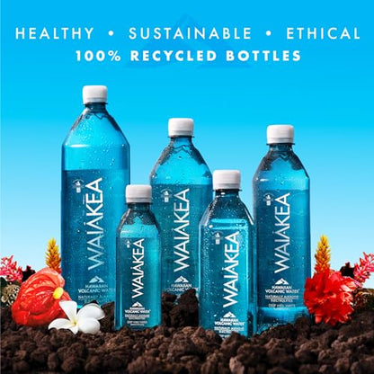 Waiākea - Hawaiian Volcanic Water - Naturally Alkaline Water - pH Range 7.6 to 8.2 - All Natural Minerals &amp; Electrolytes - 100% Recycled Water Bottles - Bottled Water 15 Pack - 23.7 Fl Oz, 700 mL