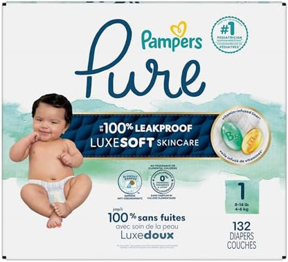 Pampers Pure Protection Baby Diapers, Size 1 (8-14 lbs), 82 Count, Up to 100% Leakproof, Premium Plant-based Skin Protection, Hypoallergenic Soft Diapers