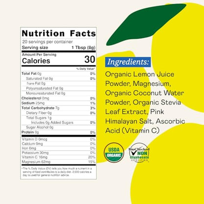 GOODONYA Organic Hydration Electrolyte Drink Mix, Certified Organic Hydration Powder, Non-GMO, Biochecked Glyphosate Free, Low Sugar, Lemonade Flavor, No Artificial Flavors, 42 Servings