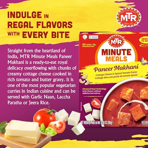 MTR - Shahi Paneer - Mild Tomato Gravy with Cottage Cheese - Authentic Indian Flavors - Flavorful, Easy, Ready-to-Eat Meal - Experience the Richness of Paneer in a Hearty Tomato Curry (Pack of 6)