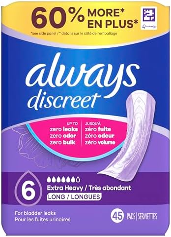 Always Discreet Adult Incontinence Pads for Women, Extra Heavy Absorbency, Regular Length, Postpartum Pads, 66 Count (2 Packs of 33)
