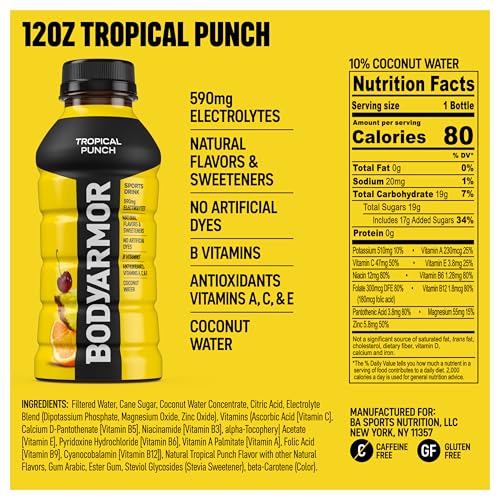 BODYARMOR Sports Drink Sports Beverage, Blue Raspberry, Natural Flavors With Vitamins, Potassium-Packed Electrolytes, No Preservatives, Perfect For Athletes, 12 ounce (Pack of 8)