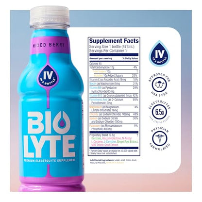 BIOLYTE Electrolyte Drink - Doctor-Formulated Hydration Drink, HSA &amp; FSA Electrolytes Water, Chemotherapy Must Haves for Women &amp; Men, Rehydration IV Liquid in a Bottle - Lemon Lime, 16 Fl Oz (12 Pack)