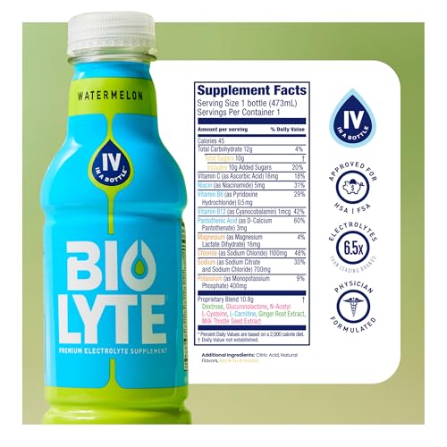 BIOLYTE Electrolyte Drink - Doctor-Formulated Hydration Drink, HSA &amp; FSA Electrolytes Water, Chemotherapy Must Haves for Women &amp; Men, Rehydration IV Liquid in a Bottle - Lemon Lime, 16 Fl Oz (12 Pack)
