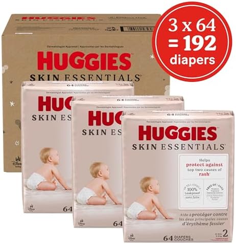 Huggies Size 2 Diapers, Skin Essentials Baby Diapers, Size 2 (12-18 lbs), 74 Count, Packaging May Vary