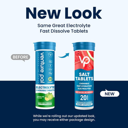 Venture Pal Chewable Electrolyte Tablets, 80 Count Fast-Dissolve Sugar-Free Stick Salt Tablets - Variety Pack for Rapid Hydration, Outdoor Running, Hiking, Sports | Keto &amp; Vegan Friendly | 4 Pack