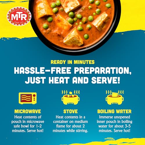 MTR - Shahi Paneer - Mild Tomato Gravy with Cottage Cheese - Authentic Indian Flavors - Flavorful, Easy, Ready-to-Eat Meal - Experience the Richness of Paneer in a Hearty Tomato Curry (Pack of 6)