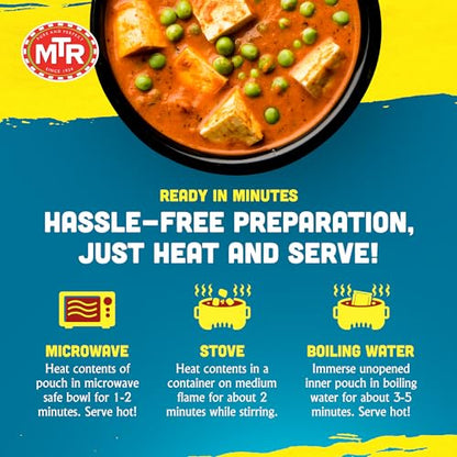 MTR - Shahi Paneer - Mild Tomato Gravy with Cottage Cheese - Authentic Indian Flavors - Flavorful, Easy, Ready-to-Eat Meal - Experience the Richness of Paneer in a Hearty Tomato Curry (Pack of 6)