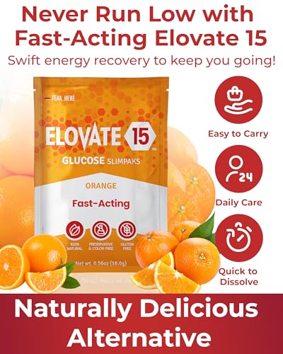 Fast-Acting Glucose Packets - Quick Dissolving, Gluten-Free 15g of Glucose Powder for Sugar &amp; Energy Dips - Oral Dextrose Powder for Kids &amp; Adults, 12 Slimpaks, Orange