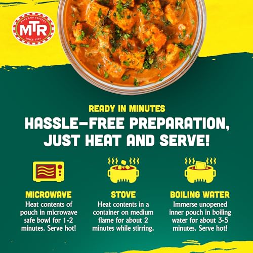 MTR - Shahi Paneer - Mild Tomato Gravy with Cottage Cheese - Authentic Indian Flavors - Flavorful, Easy, Ready-to-Eat Meal - Experience the Richness of Paneer in a Hearty Tomato Curry (Pack of 6)