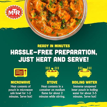 MTR - Shahi Paneer - Mild Tomato Gravy with Cottage Cheese - Authentic Indian Flavors - Flavorful, Easy, Ready-to-Eat Meal - Experience the Richness of Paneer in a Hearty Tomato Curry (Pack of 6)