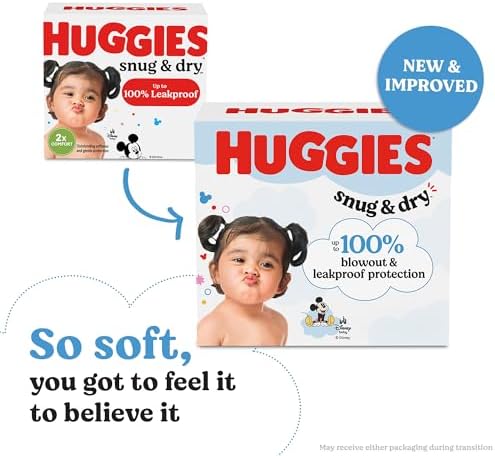 Huggies Size 1 Diapers, Snug &amp; Dry Newborn Diapers, Size 1 (8-14 lbs), 128 Count, Packaging May Vary