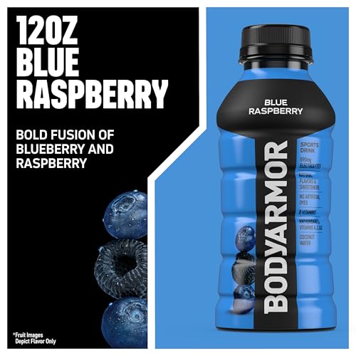 BODYARMOR Sports Drink Sports Beverage, Blue Raspberry, Natural Flavors With Vitamins, Potassium-Packed Electrolytes, No Preservatives, Perfect For Athletes, 12 ounce (Pack of 8)