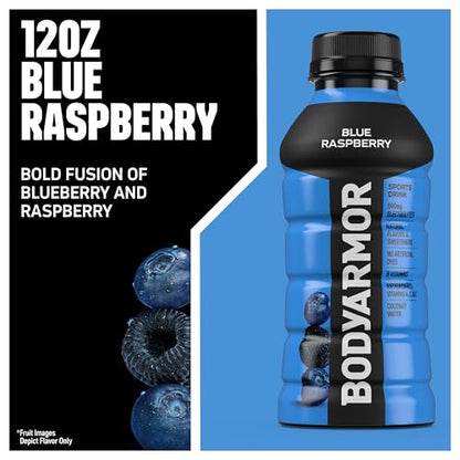 BODYARMOR Sports Drink Sports Beverage, Blue Raspberry, Natural Flavors With Vitamins, Potassium-Packed Electrolytes, No Preservatives, Perfect For Athletes, 12 ounce (Pack of 8)