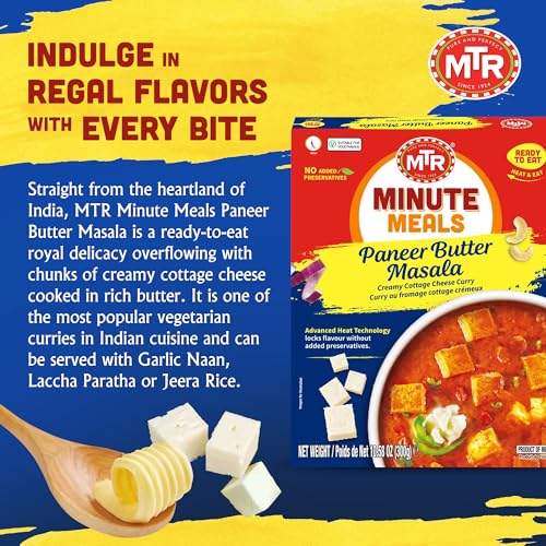 MTR - Shahi Paneer - Mild Tomato Gravy with Cottage Cheese - Authentic Indian Flavors - Flavorful, Easy, Ready-to-Eat Meal - Experience the Richness of Paneer in a Hearty Tomato Curry (Pack of 6)