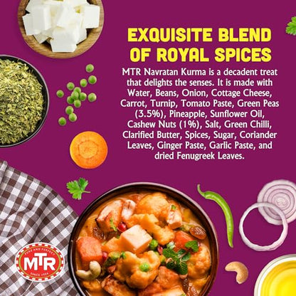 MTR - Shahi Paneer - Mild Tomato Gravy with Cottage Cheese - Authentic Indian Flavors - Flavorful, Easy, Ready-to-Eat Meal - Experience the Richness of Paneer in a Hearty Tomato Curry (Pack of 6)