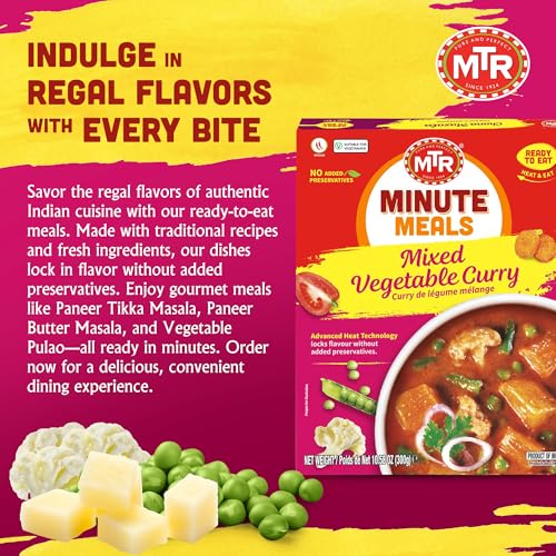 MTR - Shahi Paneer - Mild Tomato Gravy with Cottage Cheese - Authentic Indian Flavors - Flavorful, Easy, Ready-to-Eat Meal - Experience the Richness of Paneer in a Hearty Tomato Curry (Pack of 6)