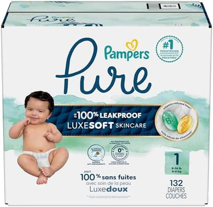 Pampers Pure Protection Baby Diapers, Size 1 (8-14 lbs), 82 Count, Up to 100% Leakproof, Premium Plant-based Skin Protection, Hypoallergenic Soft Diapers