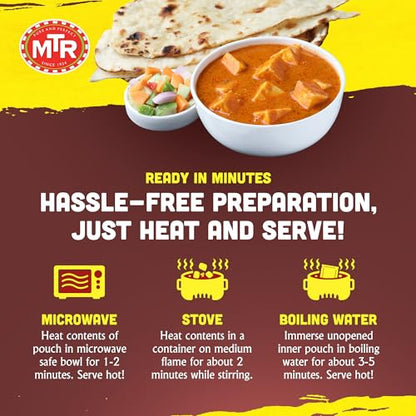MTR - Shahi Paneer - Mild Tomato Gravy with Cottage Cheese - Authentic Indian Flavors - Flavorful, Easy, Ready-to-Eat Meal - Experience the Richness of Paneer in a Hearty Tomato Curry (Pack of 6)