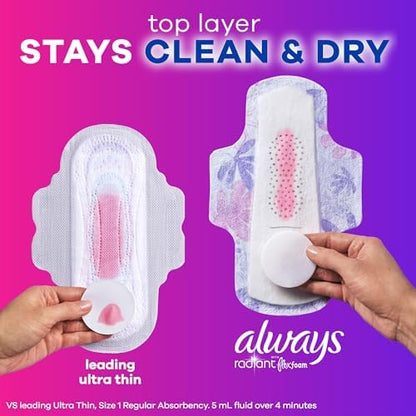 Always Radiant Feminine Pads for Women, Flexfoam Pads with Wings, Size 2, Heavy Absorbency, Lightly Scented, 78 Count (3 Packs of 26)