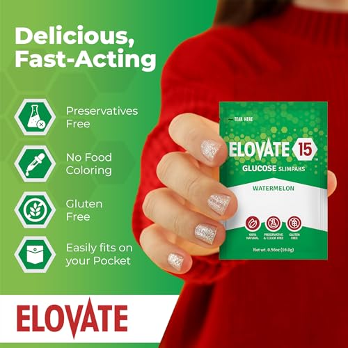 Fast-Acting Glucose Packets - Quick Dissolving, Gluten-Free 15g of Glucose Powder for Sugar &amp; Energy Dips - Oral Dextrose Powder for Kids &amp; Adults, 12 Slimpaks, Orange