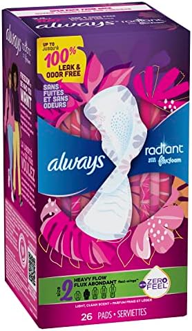 Always Radiant Feminine Pads for Women, Flexfoam Pads with Wings, Size 2, Heavy Absorbency, Lightly Scented, 78 Count (3 Packs of 26)