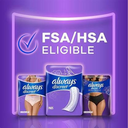 Always Discreet Adult Incontinence Pads for Women, Extra Heavy Absorbency, Regular Length, Postpartum Pads, 66 Count (2 Packs of 33)