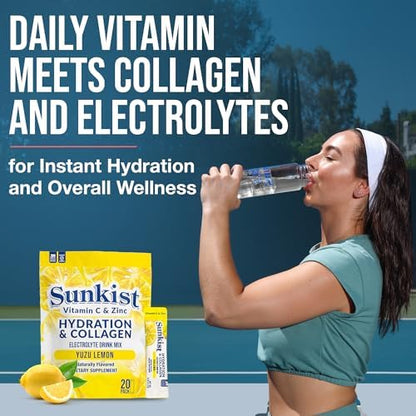 The Frozen Bean Sunkist Collagen Drink Mix - Hydration Strawberry Lemon Electrolyte Drink for Women with Vitamin C, Zinc, Collagen Peptides, Naturally Flavored - 20 Pack