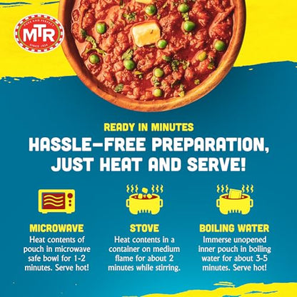 MTR - Shahi Paneer - Mild Tomato Gravy with Cottage Cheese - Authentic Indian Flavors - Flavorful, Easy, Ready-to-Eat Meal - Experience the Richness of Paneer in a Hearty Tomato Curry (Pack of 6)