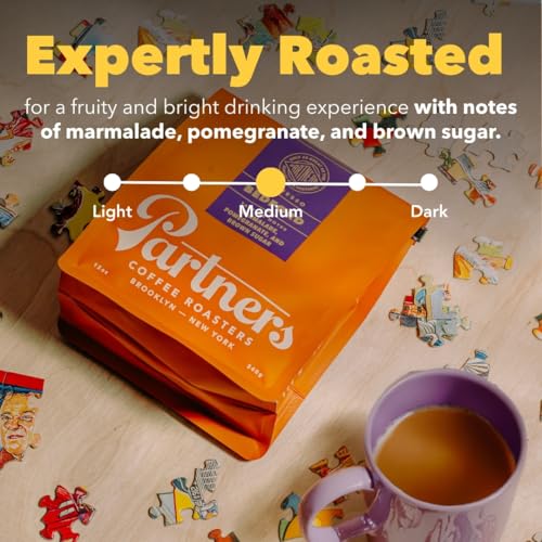 PARTNERS COFFEE ROASTERS - Whole Bean Coffee (Jumpstart - Medium-Light Roast) 12oz - Full Bodied &amp; Packed With Flavor - Jordan Almond, Caramel, Poached Pear - Coffee Beans - Roasted in New York City