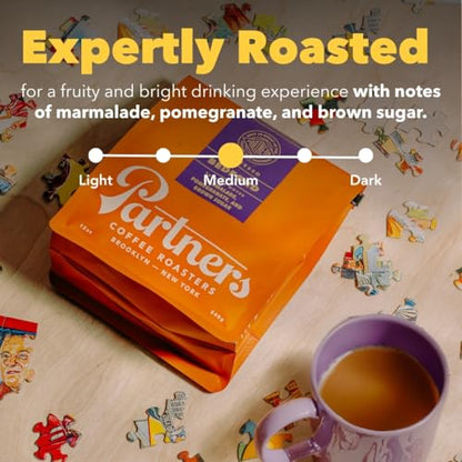 PARTNERS COFFEE ROASTERS - Whole Bean Coffee (Jumpstart - Medium-Light Roast) 12oz - Full Bodied &amp; Packed With Flavor - Jordan Almond, Caramel, Poached Pear - Coffee Beans - Roasted in New York City