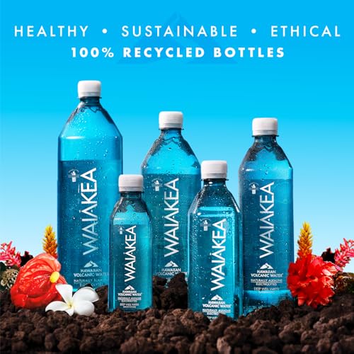 Waiākea - Hawaiian Volcanic Water - Naturally Alkaline Water - pH Range 7.6 to 8.2 - All Natural Minerals &amp; Electrolytes - 100% Recycled Water Bottles - Bottled Water 15 Pack - 23.7 Fl Oz, 700 mL