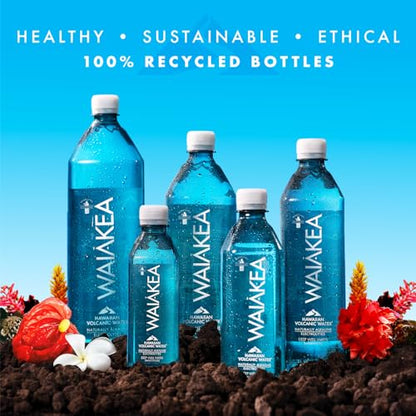 Waiākea - Hawaiian Volcanic Water - Naturally Alkaline Water - pH Range 7.6 to 8.2 - All Natural Minerals &amp; Electrolytes - 100% Recycled Water Bottles - Bottled Water 15 Pack - 23.7 Fl Oz, 700 mL