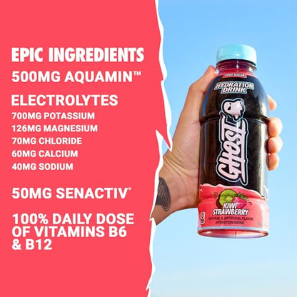 GHOST Hydration Drink, Welch’s Grape - RTD Sports Drink with Electrolytes, Natural Vitamins &amp; Minerals - All Day Lifestyle Hydration Beverage - Zero Caffeine &amp; Zero Sugars - 16.9 Fl Oz, 12 Pack