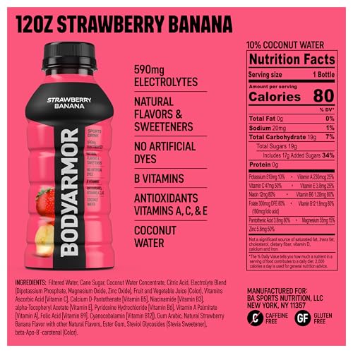 BODYARMOR Sports Drink Sports Beverage, Blue Raspberry, Natural Flavors With Vitamins, Potassium-Packed Electrolytes, No Preservatives, Perfect For Athletes, 12 ounce (Pack of 8)