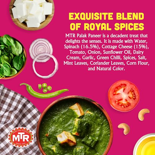 MTR - Shahi Paneer - Mild Tomato Gravy with Cottage Cheese - Authentic Indian Flavors - Flavorful, Easy, Ready-to-Eat Meal - Experience the Richness of Paneer in a Hearty Tomato Curry (Pack of 6)