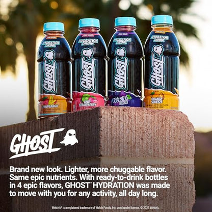 GHOST Hydration Drink, Welch’s Grape - RTD Sports Drink with Electrolytes, Natural Vitamins &amp; Minerals - All Day Lifestyle Hydration Beverage - Zero Caffeine &amp; Zero Sugars - 16.9 Fl Oz, 12 Pack